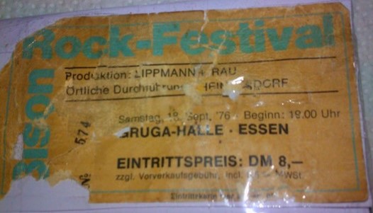 Golden Earring show ticket Bison Rock Festival Essen - Gruga halle  September 18 1976